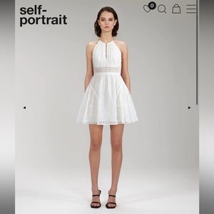 NEW 💙Self Portrait White Cotton Broderie Anglaise Mini Halter Dress sz 2 $440